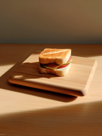 Sandwiches on a wooden cutting board. Toned image.の素材
