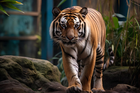Close up of a tiger in the zoo. (Panthera tigris altaica)の素材