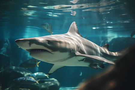 Beautiful shark in an aquarium. Aquarium with fish. Underwater world.の素材