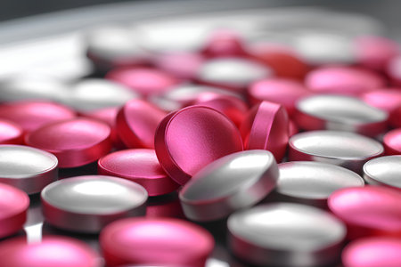 Macro shot of pink and silver pills, shallow depth of fieldの素材