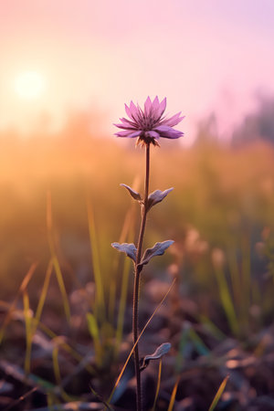 Purple flower in the meadow at sunset. Nature background.の素材
