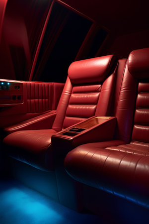 Red leather seats in the interior of the car. 3d renderingの素材