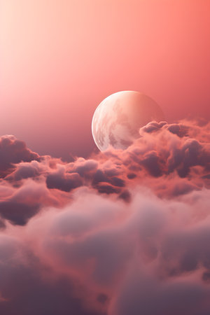 Night sky with clouds and full moon. 3d render illustration.の素材
