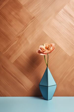3d render of a flower in a blue vase on a wooden backgroundの素材