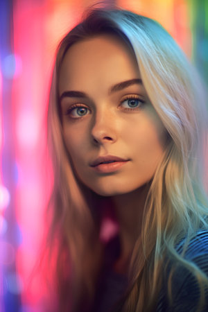 Portrait of a beautiful young woman with blond hair. Beauty, fashion.の素材