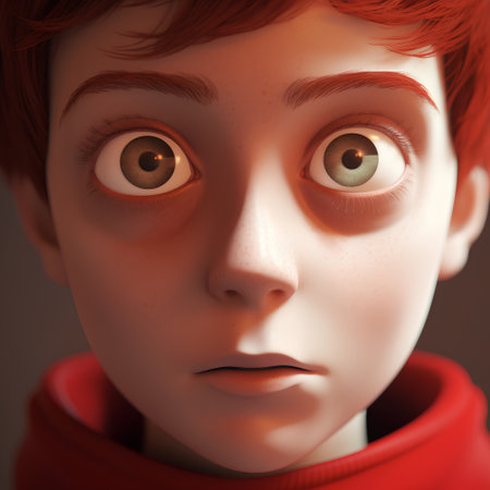 3d illustration of a red haired girl in a red scarfの素材