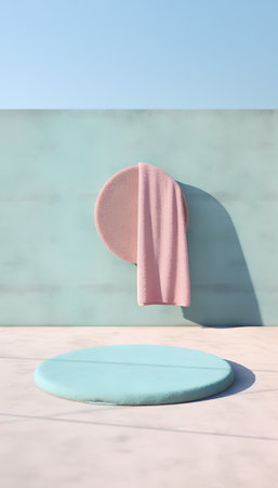 Minimalist scene with round podium and towel. 3d renderingの素材