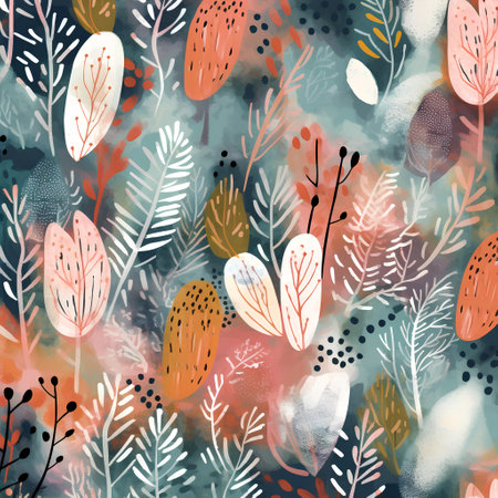Seamless pattern with watercolor leaves and branches. Vector background.の素材