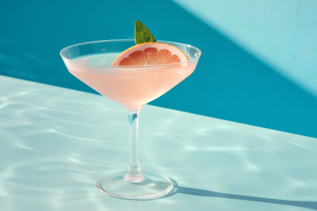 Grapefruit cocktail on a blue background. 3d rendering.の素材