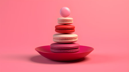 Stack of colorful macarons on pink background. 3D renderingの素材