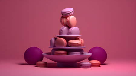 Colorful macarons on a cake stand. 3d renderingの素材