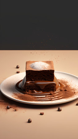 Piece of chocolate cake on a plate. 3d rendering.の素材