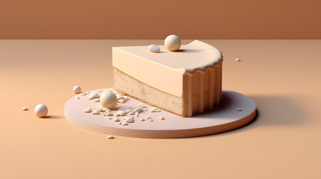 3d render of a piece of cake on a brown background.の素材