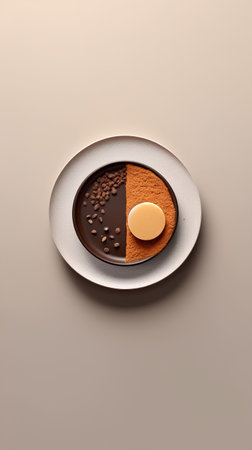 3d rendering of a chocolate cake on a plate isolated on a brown backgroundの素材