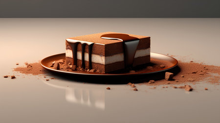 Chocolate cake on a plate with cocoa powder. 3d renderingの素材