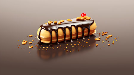 Eclair with chocolate glaze. 3d realistic vector illustration.の素材