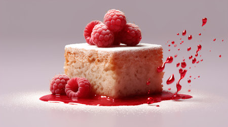 Cake with raspberries on a white background. 3d renderingの素材