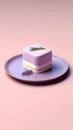 3D Rendering of a Purple Cheesecake with Rosemaryの素材