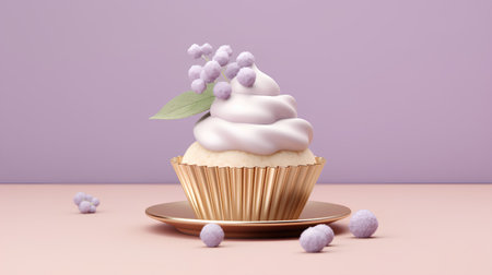 Cupcake with cream and lavender. 3d rendering.の素材