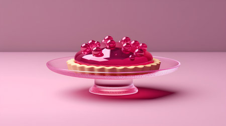 Lemon tart with pink crown, 3d rendering. Computer digital drawing.の素材