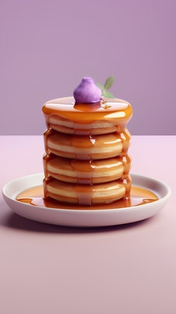 Pancakes with caramel syrup on a plate. 3d renderingの素材