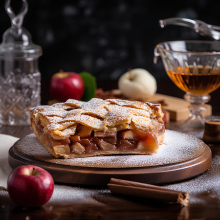 Apple strudel on a wooden plate. Selective focus.の素材