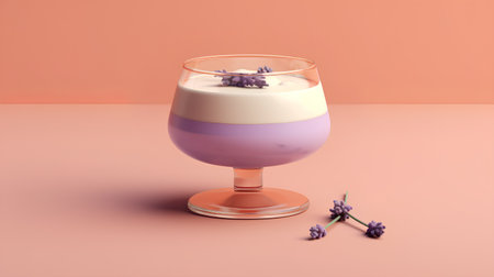 Lavender panna cotta in a glass. 3d renderingの素材