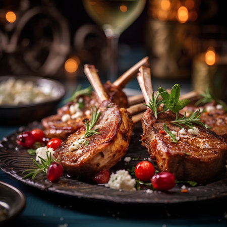 Grilled lamb chops with rosemary, parmesan cheese and cranberriesの素材