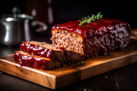 Traditional meatloaf with spices on a wooden board. Selective focus.の素材