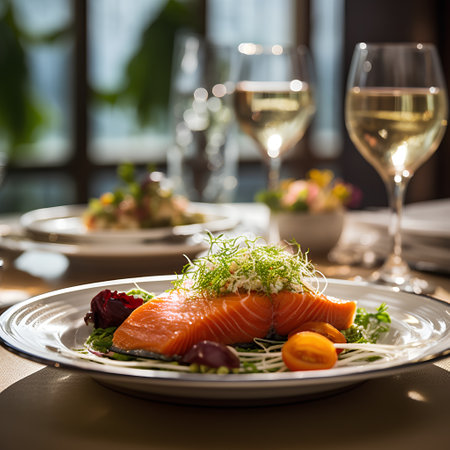 Salmon carpaccio served with microgreens and white wineの素材
