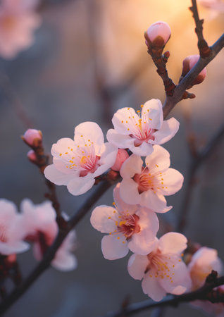 Apricot tree blossoms in spring. Beautiful pink flowers.の素材