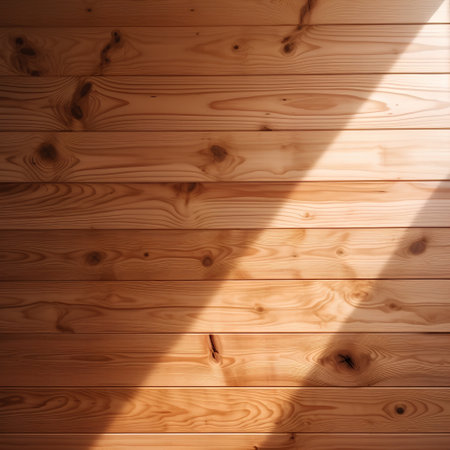 Wooden wall with sunlight and shadow. Realistic wooden background.の素材