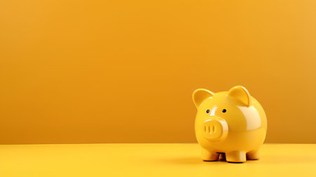 Piggy bank on a yellow background. 3d rendering.の素材