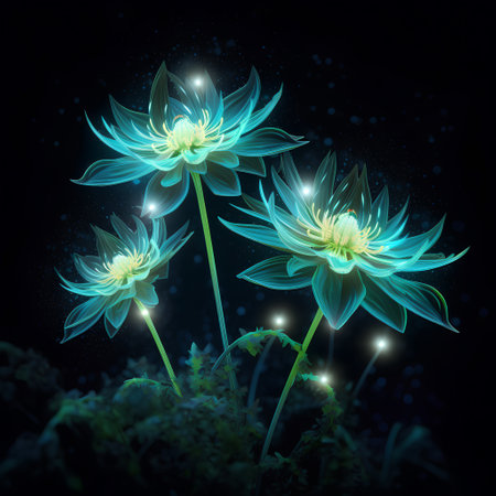 Beautiful blue flowers on a dark background. Vector Illustration.の素材