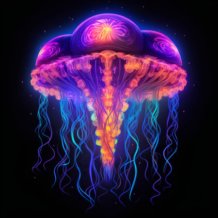 Jellyfish in the universe. Vector illustration on a dark background.の素材