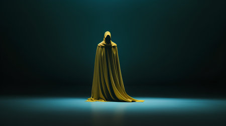 3d rendering of a yellow cloak on a dark background with a spotlightの素材