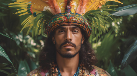 Portrait of a young man in a traditional indian headdress.の素材
