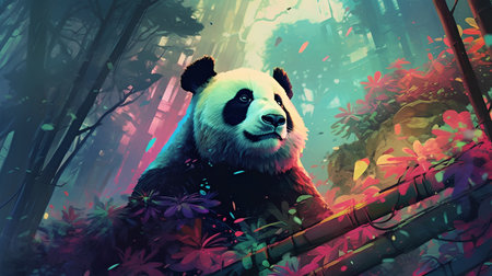 Panda in the jungle. Colorful illustration for your design.の素材