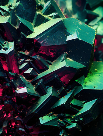 abstract background of many pieces of broken glass in green and blue colorsの素材