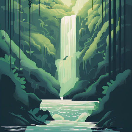 Waterfall in the jungle. Vector illustration in a flat style.の素材