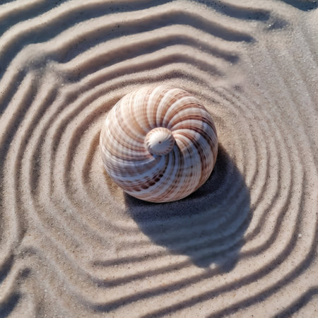 Seashell on the sand in the zen-like desertの素材