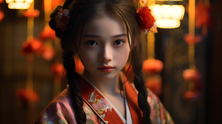 Portrait of a beautiful asian girl in kimono.の素材