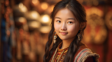 Portrait of a beautiful young asian woman in traditional clothes.の素材