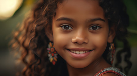 Portrait of a smiling african american little girl with curly hairの素材