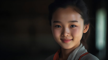 Portrait of beautiful asian girl smiling and looking at camera.の素材