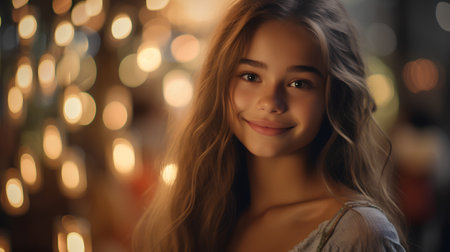 Portrait of a beautiful girl with long hair in a light dress.の素材