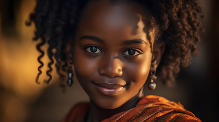 Portrait of a beautiful young African woman with afro hairstyle.の素材