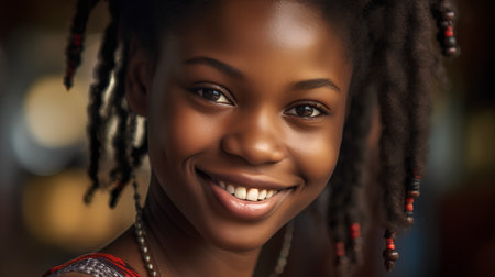 Portrait of a beautiful young african american woman smiling.の素材