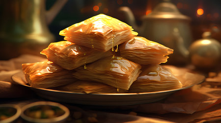 Traditional turkish dessert baklava with cashew, walnuts.の素材