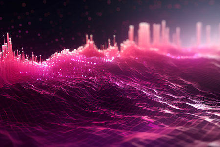 3d rendering of abstract digital landscape with glowing particles. Futuristic technology style.の素材